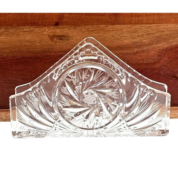 Olivette Pinwheel Cut Crystal Letter Napkin Holder 6" Star of David Lead glass - Picture 1 of 8